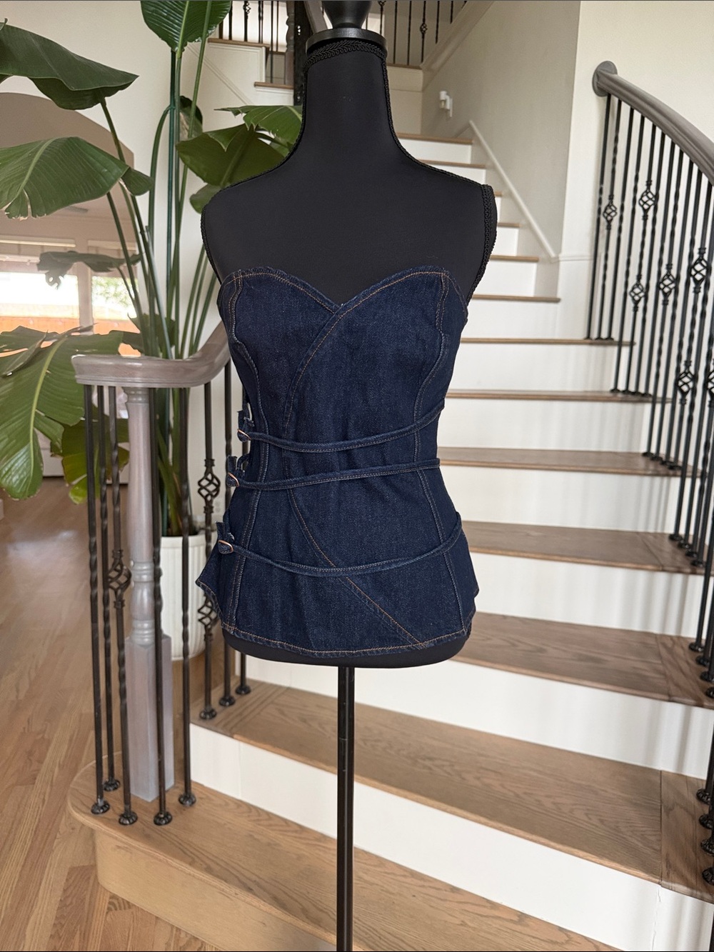 NWT Meshki Denim Corset Top - Dark Blue Women Jeans (M)